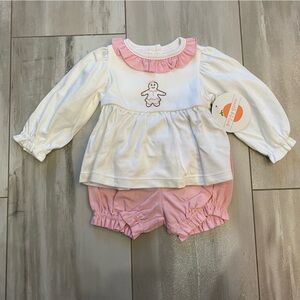 NWT Peggy Green Gingerbread Pink Corduroy Bloomer & White Top Set, Size 12M